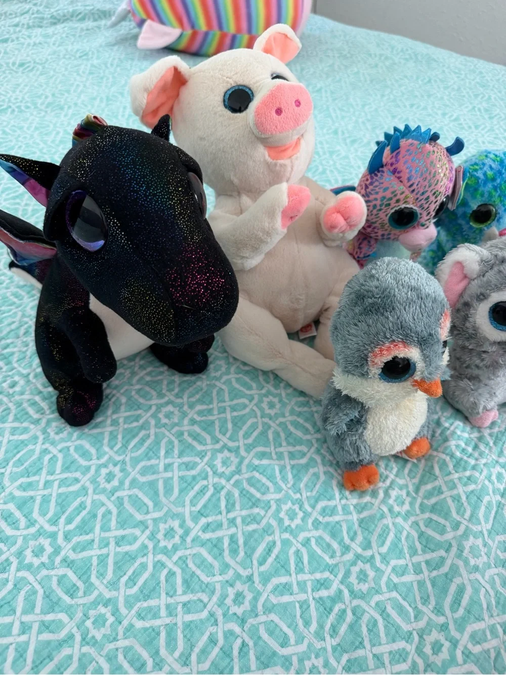 Ty Plush Small Pets - Blue & Yellow Seahorse with Brown Foal